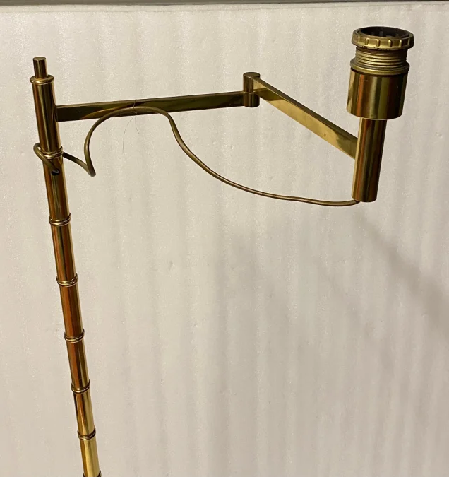 1970s Articulated Reading Lamp in Gilded Bronze, Tripod, Art Deco Style