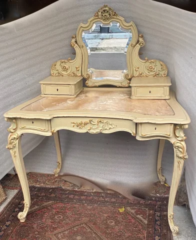 1950′ Painted Wood Dressing Table Crossbow Shape Signed A. Bastet A Lyon