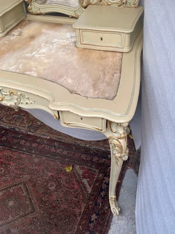 1950′ Painted Wood Dressing Table Crossbow Shape Signed A. Bastet A Lyon