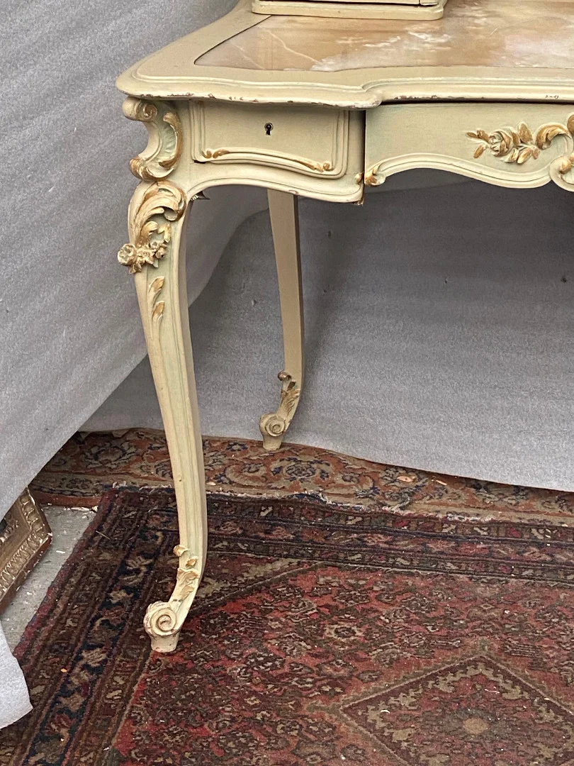 1950′ Painted Wood Dressing Table Crossbow Shape Signed A. Bastet A Lyon