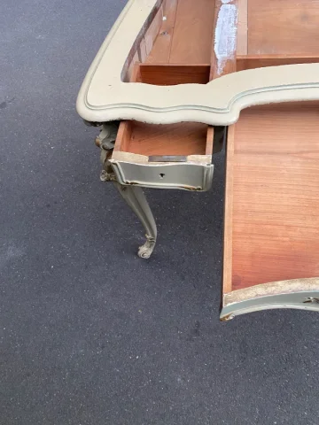 1950′ Painted Wood Dressing Table Crossbow Shape Signed A. Bastet A Lyon