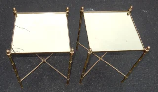 1970s Pair of Rectangular Side Tables by Maison Baguès, Gilded Bronze with Gilded Mirror Tops