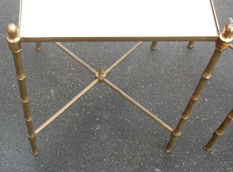 1970s Pair of Rectangular Side Tables by Maison Baguès, Gilded Bronze with Gilded Mirror Tops