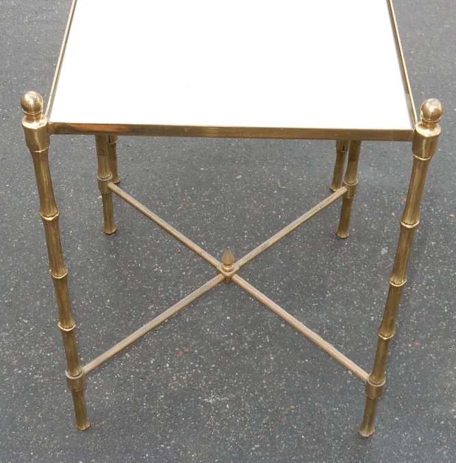 1970s Pair of Rectangular Side Tables by Maison Baguès, Gilded Bronze with Gilded Mirror Tops