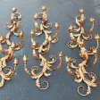 1970′ 2 Paires d’Appliques Fer Doré Fleurs et Feuillage à 8 Ampoules