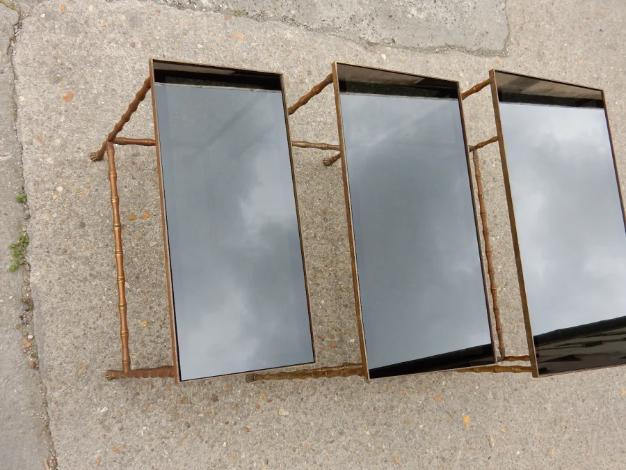1950/70′ Série de 3 Tables Gigognes Modèle Bambou avec Pieds Griffes Maison Baguès
