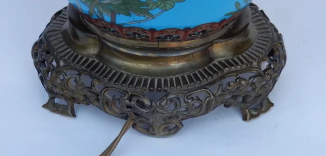 1890′ Japanese Cloisonné Lamp With Birds and Flowers