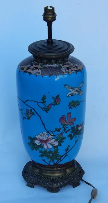 1890′ Lampe Cloisonnée Japon Aux Oiseaux et Fleurs