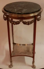 1900′ Silver-Plated Metal Gueridon with Green Marble