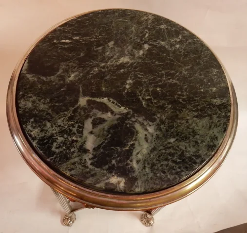1900′ Silver-Plated Metal Gueridon with Green Marble
