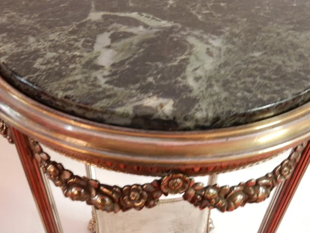 1900′ Silver-Plated Metal Gueridon with Green Marble