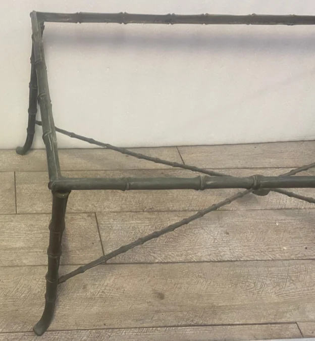 1970′ Table Basse Décor Bambou Bronze Patiné Maison Baguès