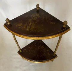 1970′ Maison Baguès Style Corner Bamboo Decor in Gilt Bronze With Chinese Lacquer Trays