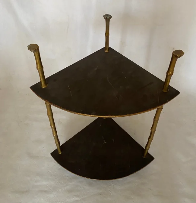 1970′ Maison Baguès Style Corner Bamboo Decor in Gilt Bronze With Chinese Lacquer Trays