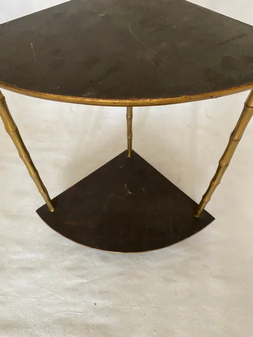 1970′ Maison Baguès Style Corner Bamboo Decor in Gilt Bronze With Chinese Lacquer Trays
