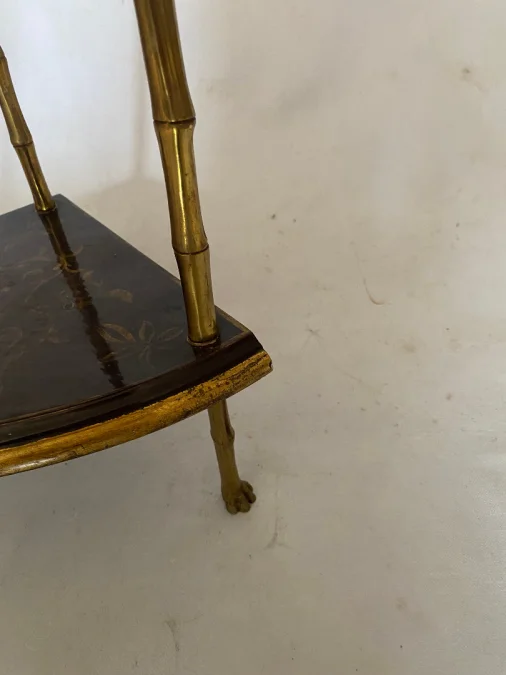 1970′ Maison Baguès Style Corner Bamboo Decor in Gilt Bronze With Chinese Lacquer Trays
