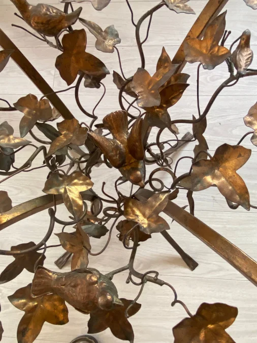 1970′ Patinated Iron Gueridon with Vegetal and Bird Deco