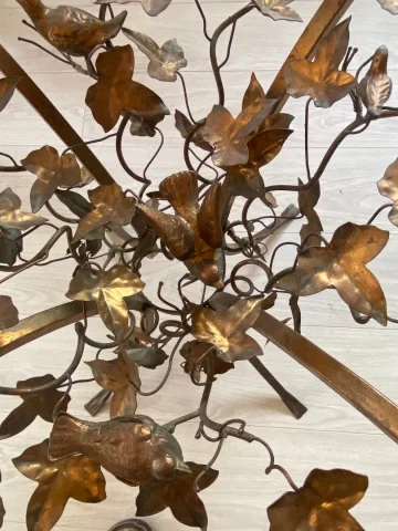 1970′ Patinated Iron Gueridon with Vegetal and Bird Deco