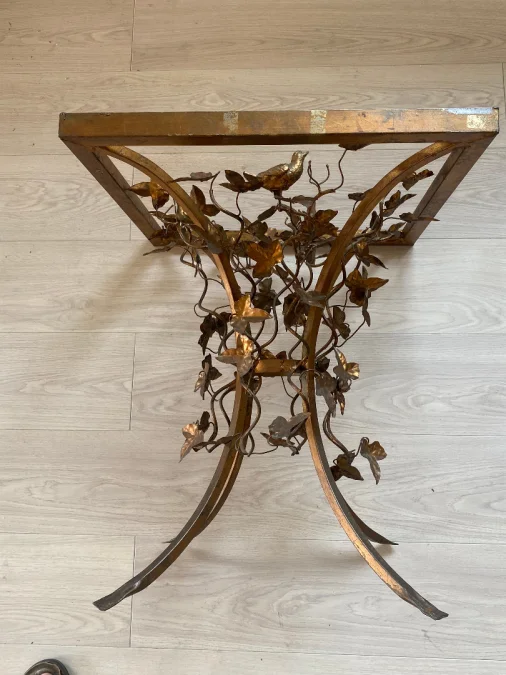 1970′ Patinated Iron Gueridon with Vegetal and Bird Deco