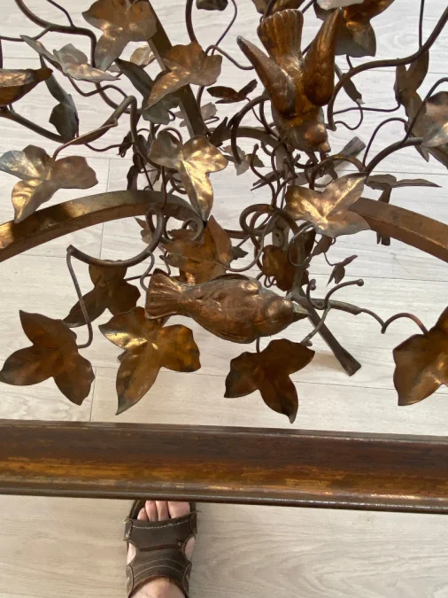 1970′ Patinated Iron Gueridon with Vegetal and Bird Deco