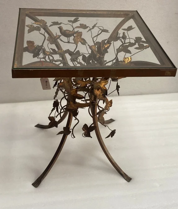 1970′ Patinated Iron Gueridon with Vegetal and Bird Deco
