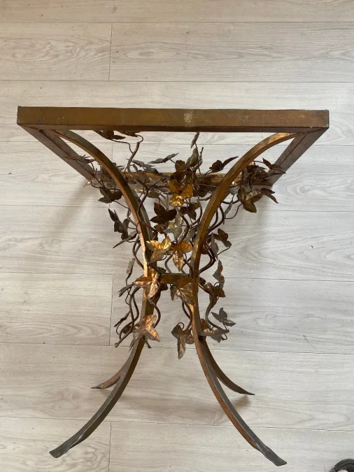 1970′ Patinated Iron Gueridon with Vegetal and Bird Deco