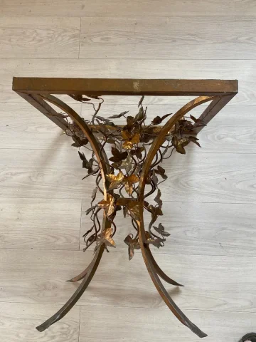 1970′ Patinated Iron Gueridon with Vegetal and Bird Deco
