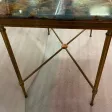 1950/70′ Bout de Canapé Bronze, Plateau Marbre Ou Onyx Bleu Et Rouille Maison Charles Signé Avec Entretoise