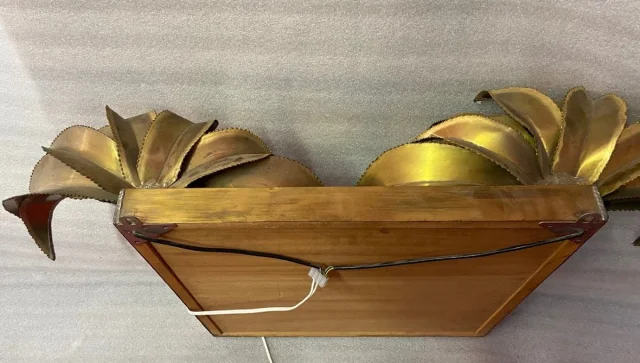 1970′ Mirror With Illuminating Palm Trees Golden Brass Unique and Original Piece By Barbier, Jansen, Fernandez, Faure, Bamboo Trunks
