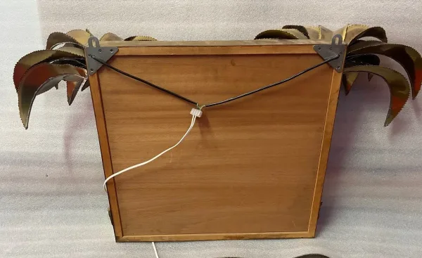 1970′ Miroir Aux Palmiers Éclairants Laiton Doré Pièce Unique et Originale Par Barbier, Jansen, Fernandez, Faure,Troncs Bambou