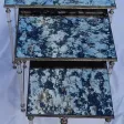 1970′ Série de 3 Tables Gigognes Maison Baguès en Métal Argenté, 3 Plateaux Miroirs Oxydés Vieillis et Montants Cannelés