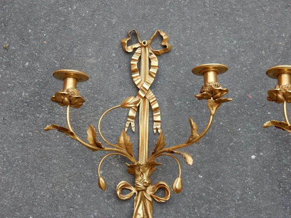 1950′ Pair Of LXVI Style Gilt Bronze Sconces
