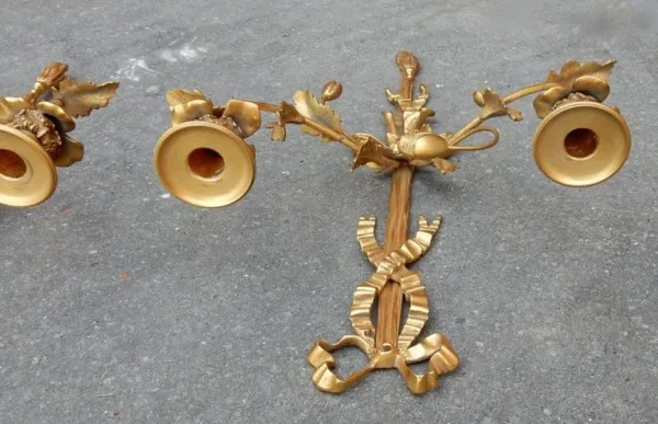 1950′ Pair Of LXVI Style Gilt Bronze Sconces