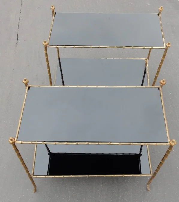 1970′ Paire De Tables Montants Palmiers En Bronze Doré Style Maison Charles