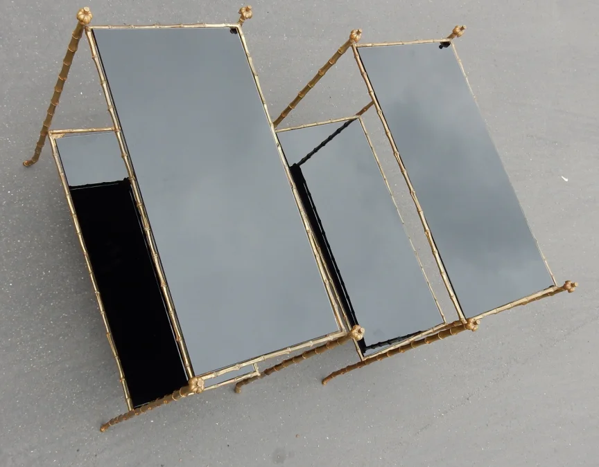 1970′ Paire De Tables Montants Palmiers En Bronze Doré Style Maison Charles