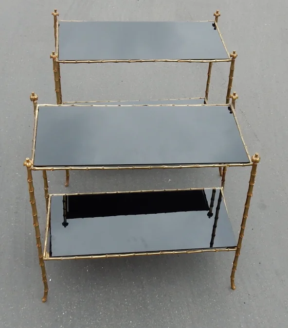 1970′ Paire De Tables Montants Palmiers En Bronze Doré Style Maison Charles