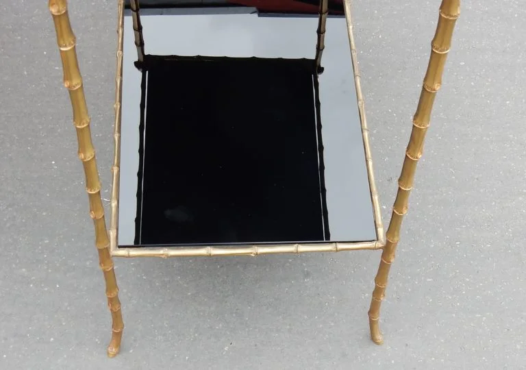 1970′ Paire De Tables Montants Palmiers En Bronze Doré Style Maison Charles