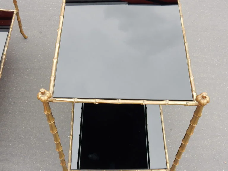 1970′ Paire De Tables Montants Palmiers En Bronze Doré Style Maison Charles