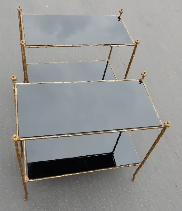 1970′ Paire De Tables Montants Palmiers En Bronze Doré Style Maison Charles