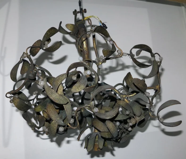 1900′ Mistletoe Ball Chandelier in Bronze, Art Nouveau with 4 Lamps