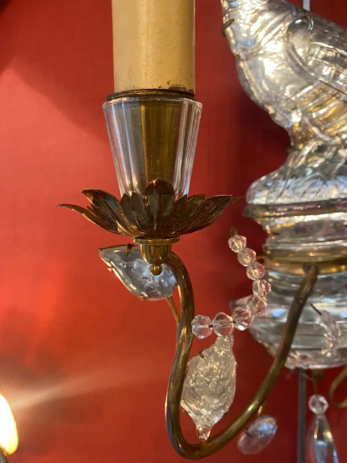 1970′ Paire D’Appliques Maison Baguès Au Perroquet A Un Bras, Binet Conique