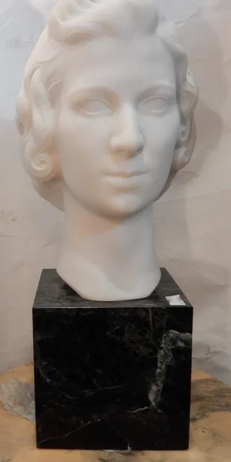 1930′ Art Déco Tête De Femme En Marbre Signée Par M. Di Domenico
