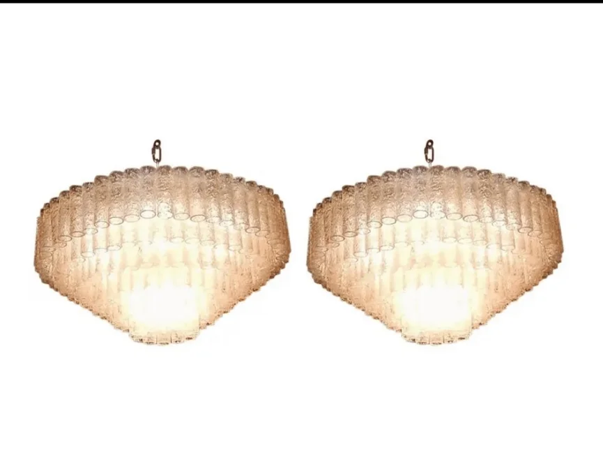 1960/70′ Paire de Lustres Venini Murano Doria Diamètre 74 cm 6 Niveaux 194 Cristaux