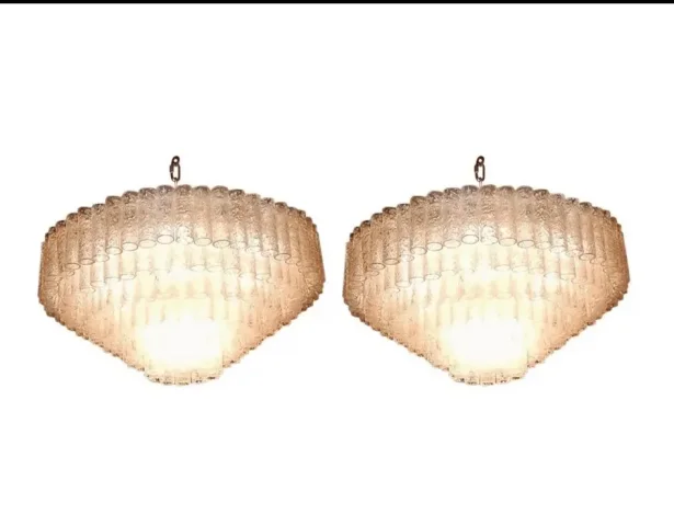 1960/70′ Paire de Lustres Venini Murano Doria Diamètre 74 cm 6 Niveaux 194 Cristaux