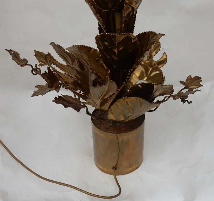 1970′ Maison Jansen Brass Illuminating Plant 2 Bulbs