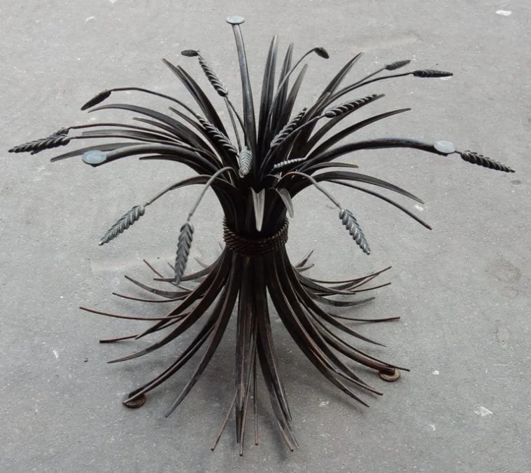1970′ Pair of Black Sheaf of Wheat Pedestal Tables or Coffee Tables Coco Chanel Style