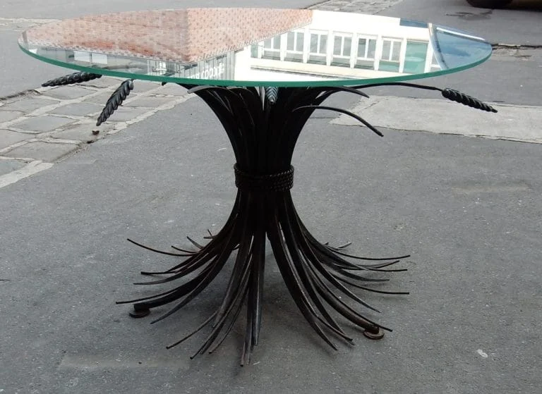 1970′ Pair of Black Sheaf of Wheat Pedestal Tables or Coffee Tables Coco Chanel Style