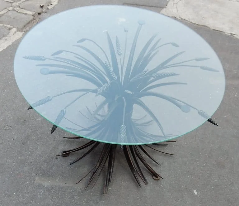 1970′ Pair of Black Sheaf of Wheat Pedestal Tables or Coffee Tables Coco Chanel Style
