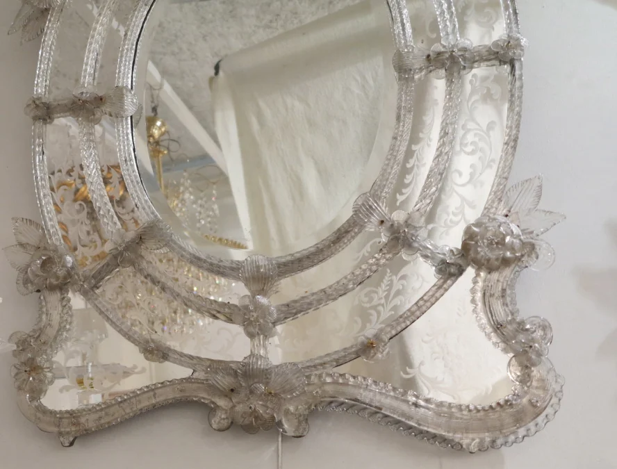 1950′ Miroir Murano Centre Ovale Biseauté
