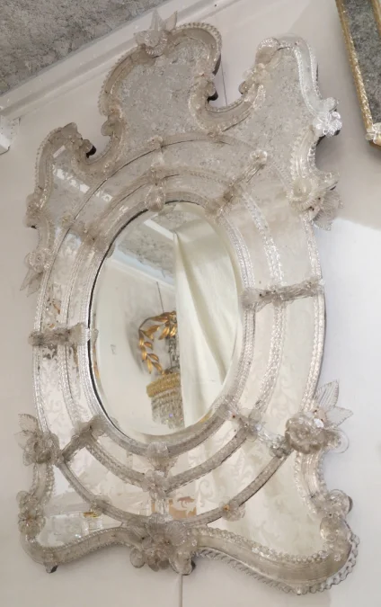 1950′ Miroir Murano Centre Ovale Biseauté